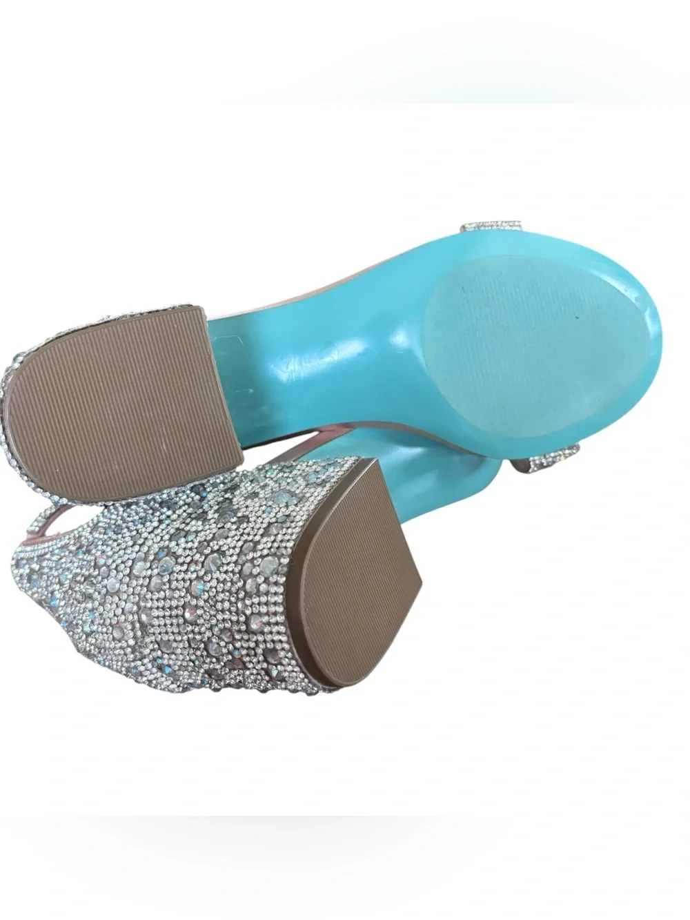 Betsey Johnson Mari Champagne Jeweled Formal Ankle Strap Sandal Block Heel 9M